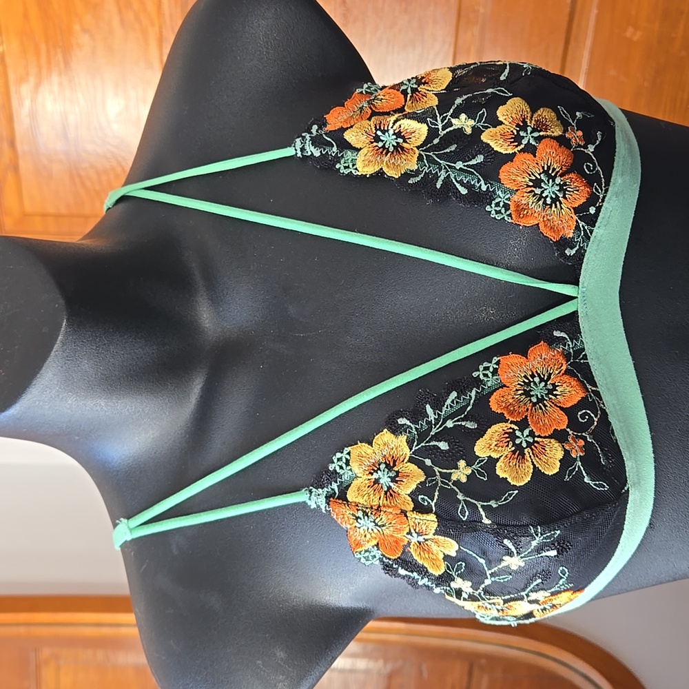 Urban Outfitters Botanical Embroidered Mesh Floral Bralette XS